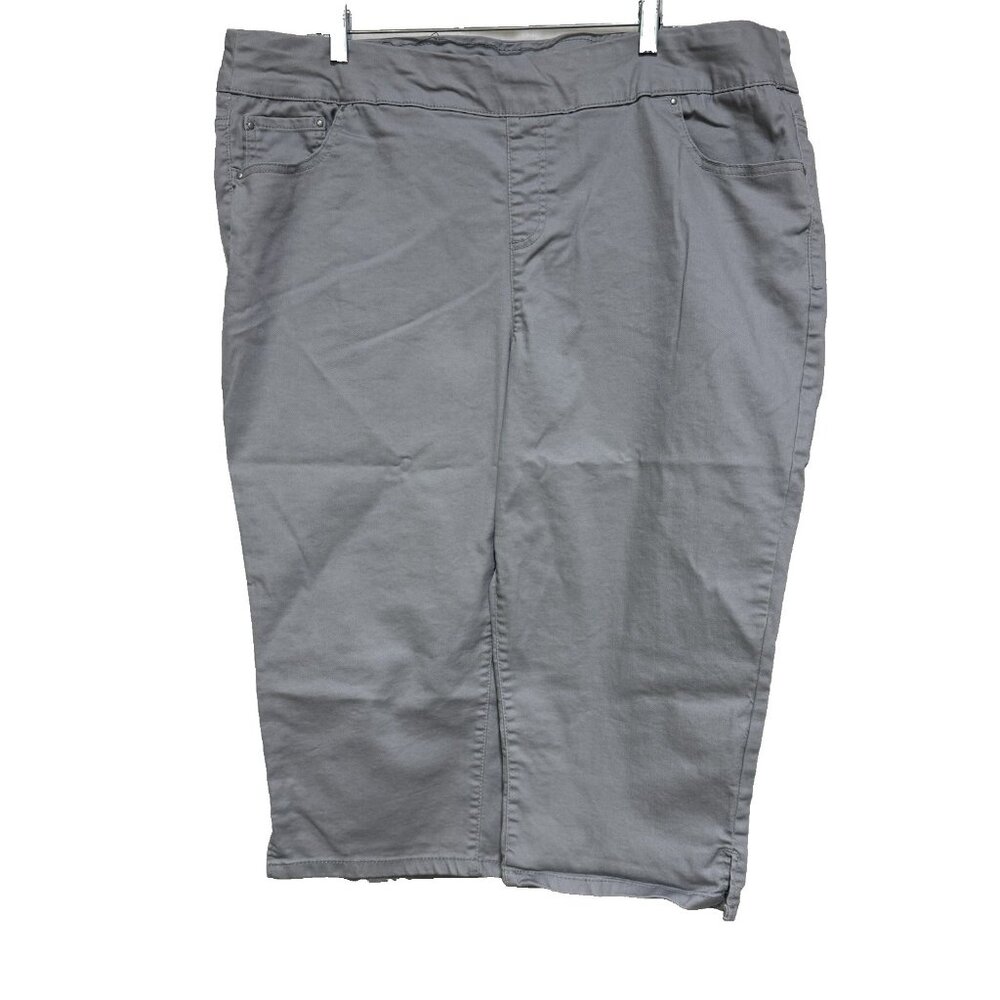 Blair Womens 20W Plus Capri Pull Up Elastic Waist Pockets Gray Comfort Casual